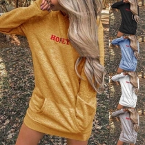 Fashion Letters Printed Long Sleeve Hooded Sweatshirt Dress