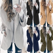Fashion Solid Color Long Sleeve Lapel Woolen Coat