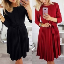 Fashion Solid Color 3/4 Sleeve Round Neck Dress