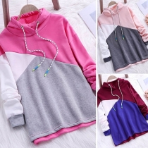 Fashion Contrast Color Long Sleeve Casual Hoodie