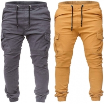 Fashion Solid Color Side-pocket Drawstring Waist Men's Casual Pants