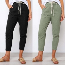 Fashion Solid Color Drawstring Waist Casual Pants