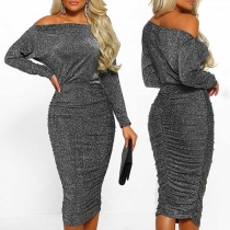 Sexy Off-shoulder Boat Neck Long Sleeve Slim Fit Dress