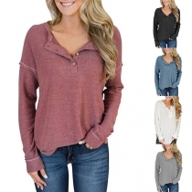 Fashion Solid Color Long Sleeve V-neck Knit Top