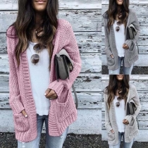 Fashion Solid Color Long Sleeve Loose Knit Cardigan