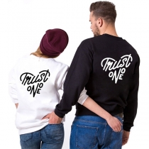 Fashion Contrast Color Round-neck Long Sleeve Letters Printed Shirt