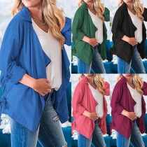 Fashion Solid Color Long Sleeve Oblique Collar Zipper Elastic Waist Coat