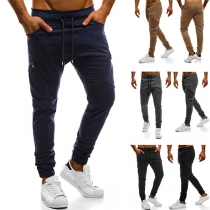 Fahsion Solid Color Elastic Waist Irregular Pockets Men's Pants