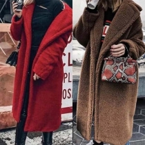 Fashion Solid Color Lapel Collar Long Sleeve Cardigan Coat
