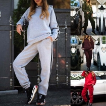 Fashion Contrast Color Striped Round-neck Long Sleeve Top + Pants Two-