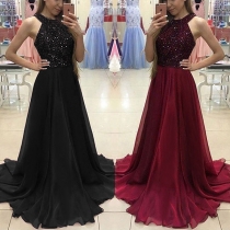 Sexy Backless Sequin Spliced High Waist Floor-length Party Dress