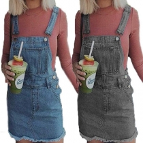 Mode hög midja sliten fåll Denim Overall Hängselklänning