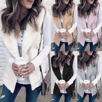 Fashion Solid Color Lapel Plush Vest 
