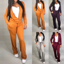 Fashion Solid Color Hooded Sweatshirt Coat + Pants Casual Sports Suit