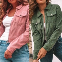 Fashion Solid Color Long Sleeve POLO Collar Coat