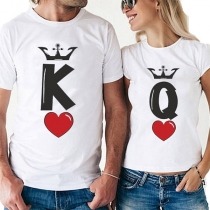 Fashion Letters Printed Short Sleeve Round Neck Couple T-shirt