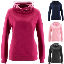 Fashion Solid Color Long Sleeve Cowl Neck Sweatshirt