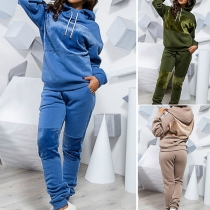 Casual Style Long Sleeve Hooded Sweatshirt + Pants Two-piece Set
