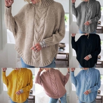 Fashion Solid Color Dolman Sleeve Arc Hem Sweater
