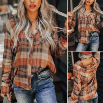 Fashion Long Sleeve Long Sleeve POLO Collar Plaid Shirt