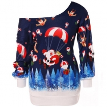 Sexy Oblique Shoulder Long Sleeve Printed Sweatshirt