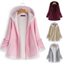 Fashion Contrast Color Long Sleeve Hooded Coat