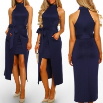 Sexy Off-shoulder Irregular Hem Solid Color Slim Fit Dress