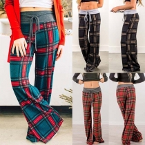 Fashion High Waist Plaid Wide-leg Pants