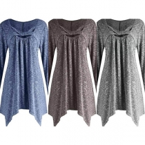Fashion Long Sleeve Crossover Round Neck Irregular Hem Dress