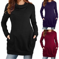 Fashion Solid Color Long Sleeve Cowl Neck Sweatshirt
