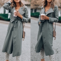Fashion Solid Color Long Sleeve Windbreaker with Waist Strap