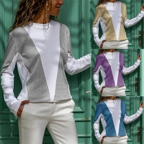 Fashion Contrast Color Long Sleeve Round Neck Sweatshirt