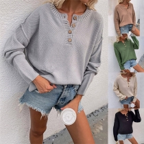 Fashion Solid Color Long Sleeve Round Neck Sweatshirt