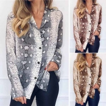 Fashion Long Sleeve V-neck Snakeskin Printed Shirt