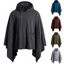 Fashion Solid Color Irregular Hem Hooded Cloak-style Top 