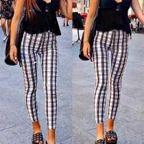 Fashion High Waist Slim Fit Plaid Pants