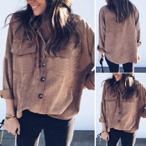 Fashion Solid Color Lapel Collar Single-breasted Chest Pockets Coat