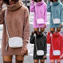 Fashion Solid Color Long Sleeve Turtleneck Sweater Dress
