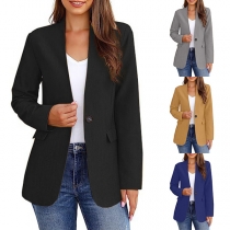 OL Style Long Sleeve Solid Color Slim Fit Blazer