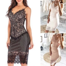 Sexy Backless V-neck Slim Fit Lace Spliced Sling Dress