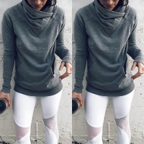 Fashion Solid Color Long Sleeve Stand Collar Sweatshirt