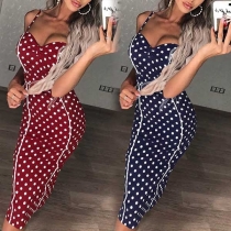 Sexy Backless V-neck Slim Fit Dots Printed Sling Dress