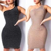 Sexy Backless One-shoulder Slim Fit Rhinestone Dress