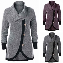 Fashion Contrast Color Long Sleeve Irregular Hem Top