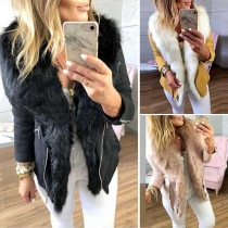 Fashion Faux Fur Spliced Long Sleeve Slim Fit Coat
