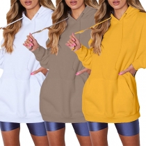 Fashion Solid Color Long Sleeve Loose Hoodie