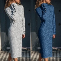 Fashion Long Sleeve Mock Neck Slim Fit Dress