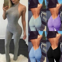Sexy Backless Solid Color Slim Fit Halter Jumpsuit