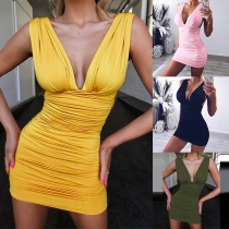 Sexy Backless Deep V-neck Sleeveless Slim Fit Mini Dress