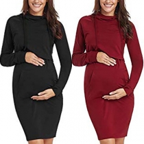 Fashion Solid Color Hoode Breastfeeding Maternity Sweatshirt Dress